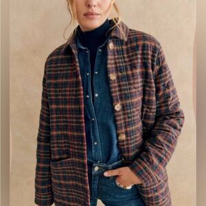 Sezane Quilted Will Plaid Jacket - Brown & Burgundy Multi size M.
